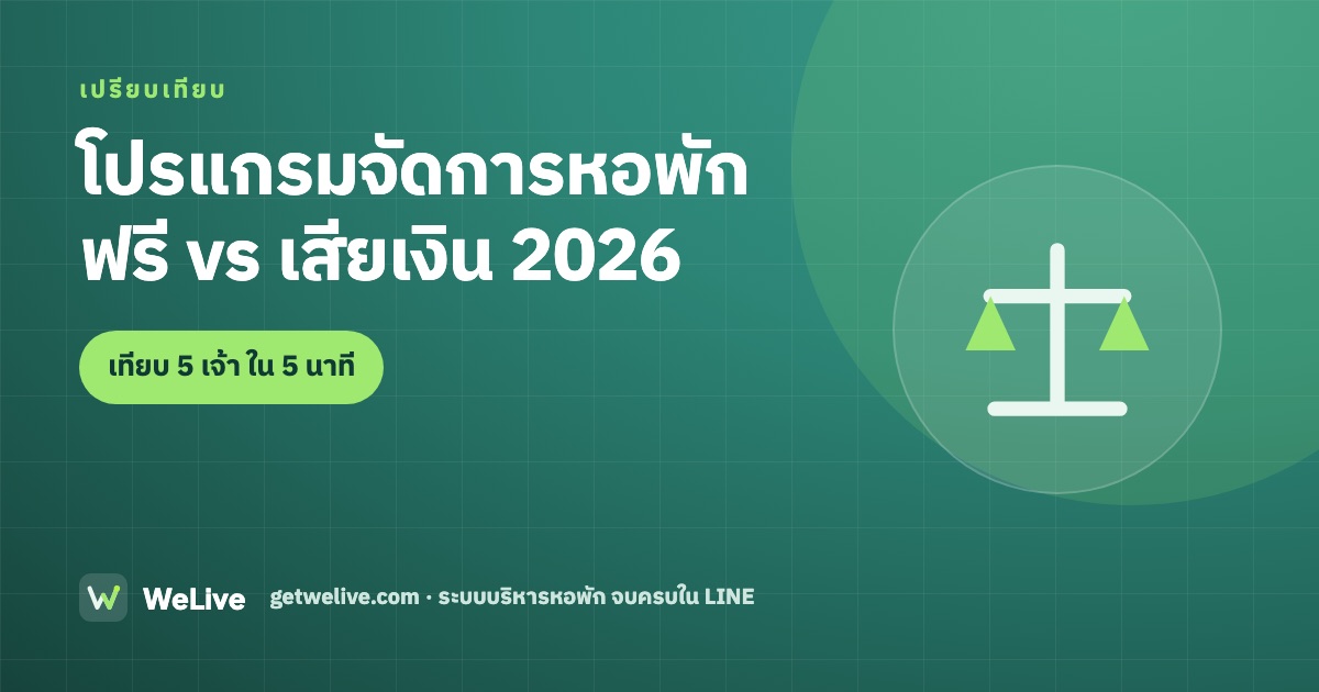 โปรแกรมจัดการหอพัก 2569 ฟรี vs เสียเงิน — ตารางเทียบ 8 เจ้า ราคา ช่องทางผู้เช่า ตรวจสลิป OCR สัญญา สคบ.